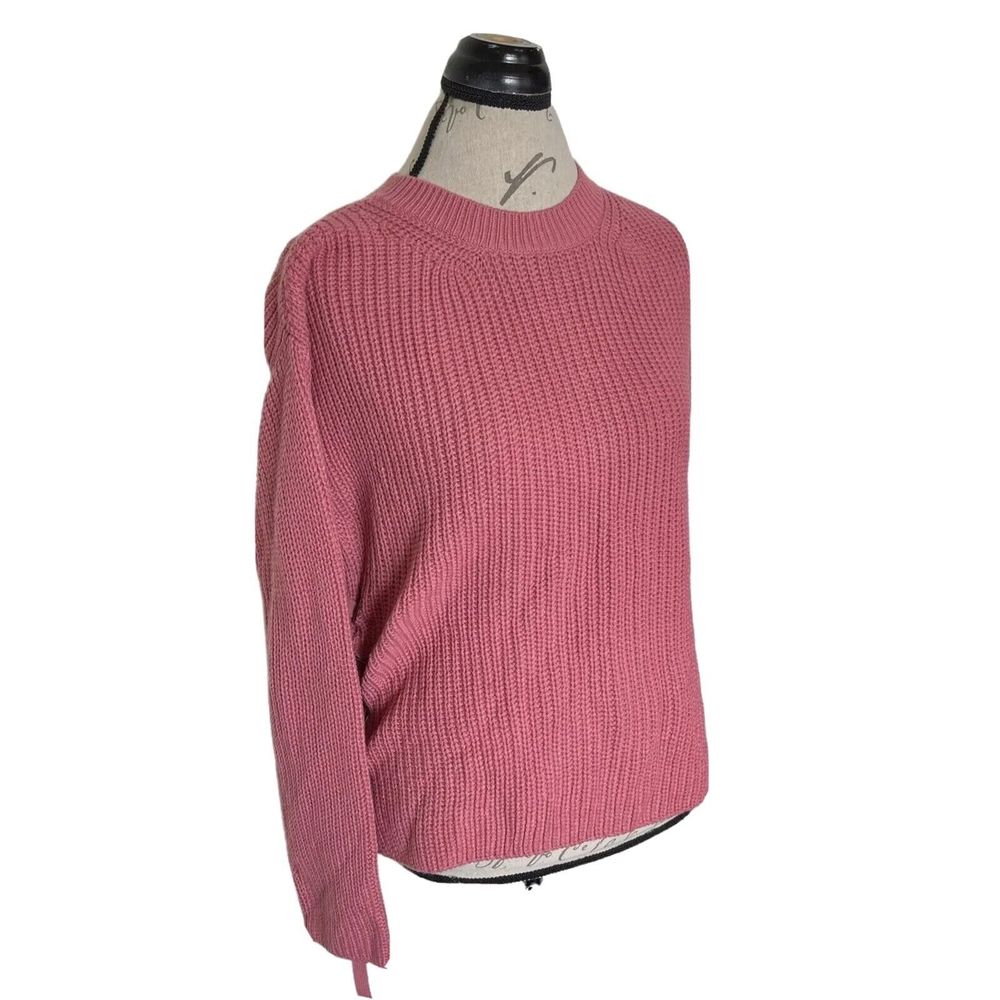 Blush & Bloom Womens Sweater Pink Sz Large Ribbed Oversized Honeycomb Side Tied - Picture 3 of 12